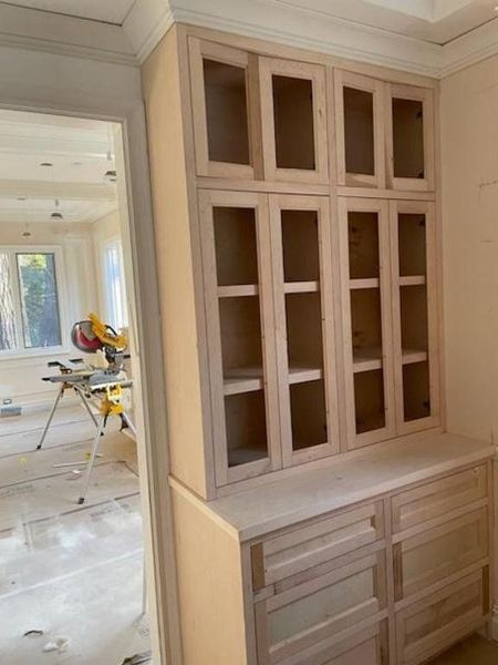 Built-in cabinetry prepped for paint